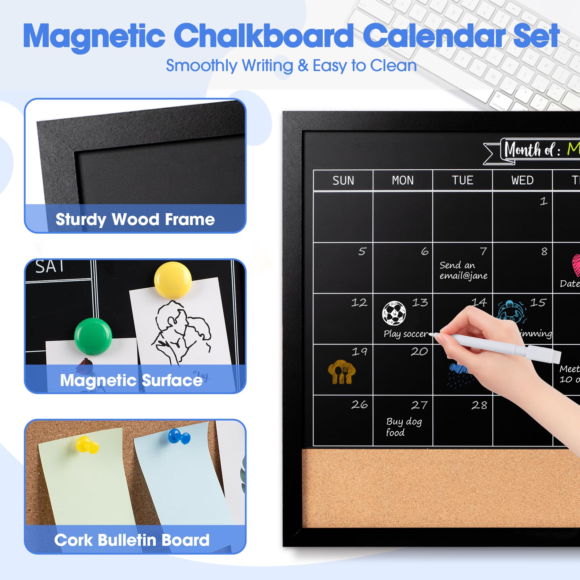 Amazon | Board2by 月間黒板カレンダー&コルクボード 壁用 18インチ x